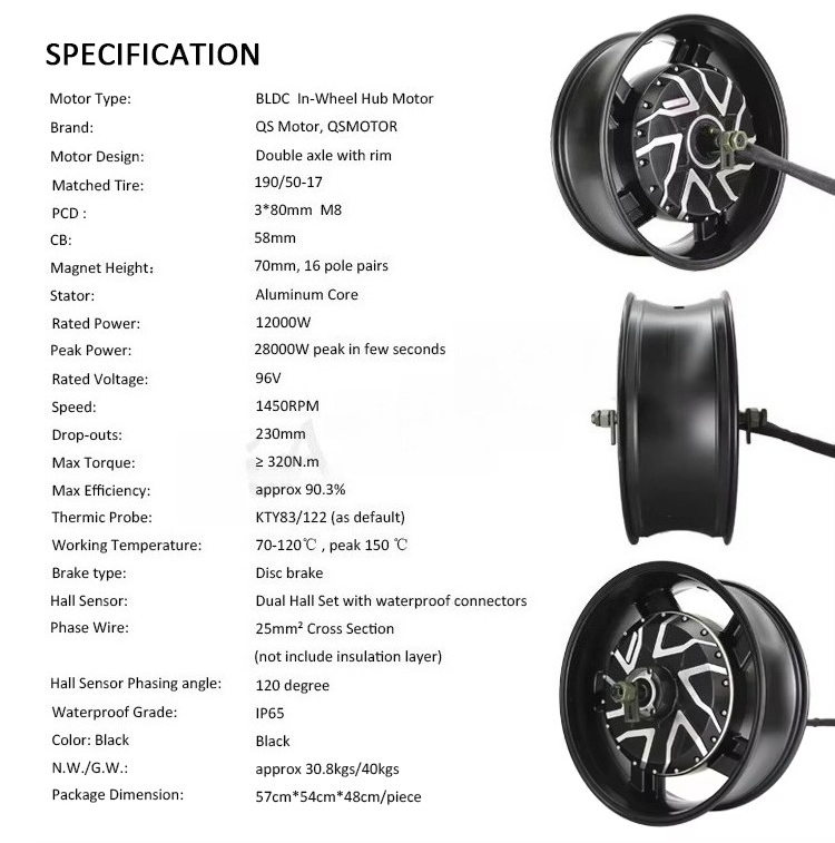 QSMOTOR 17X6.0 Polegadas 273 1 - 12000W Electric Motorcycle Hub Motor avaliação e preço